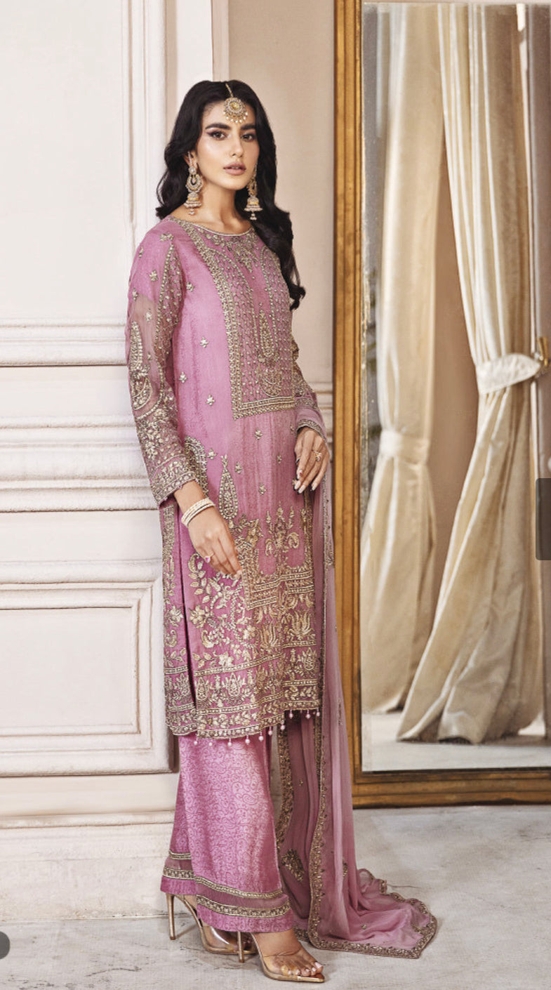 Stitched 3 Piece Embroidered Chiffon Suit