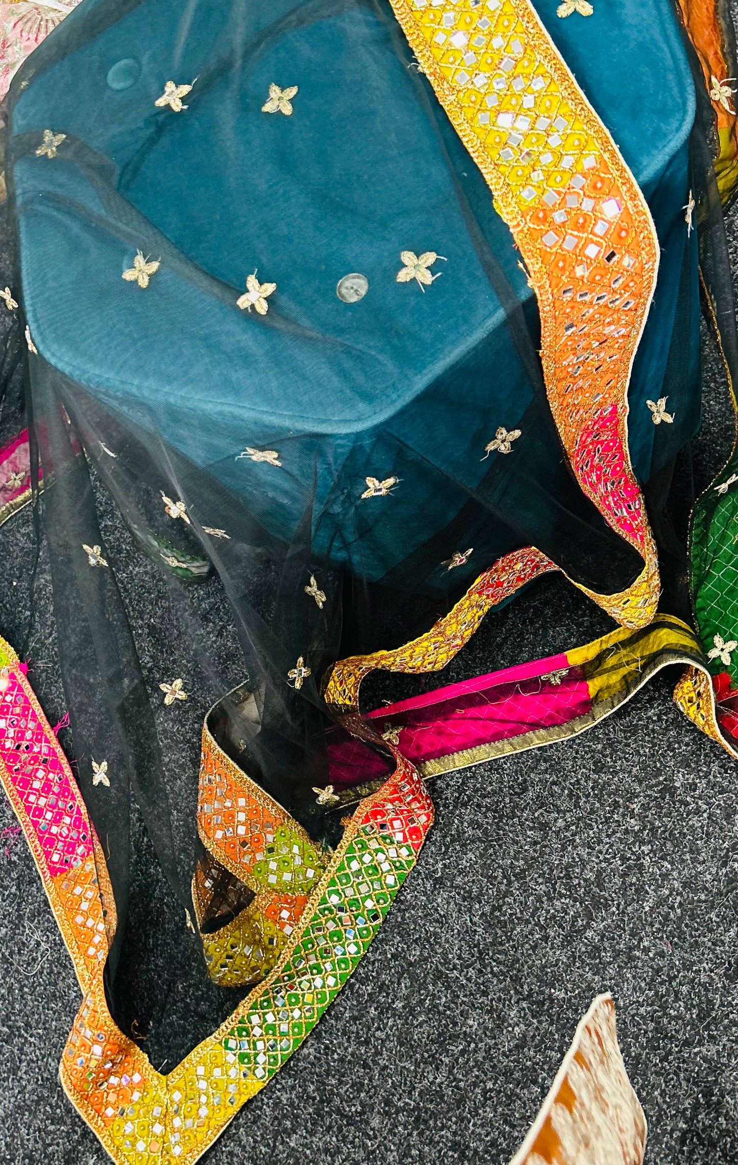 Net Duppattas with mirror work border