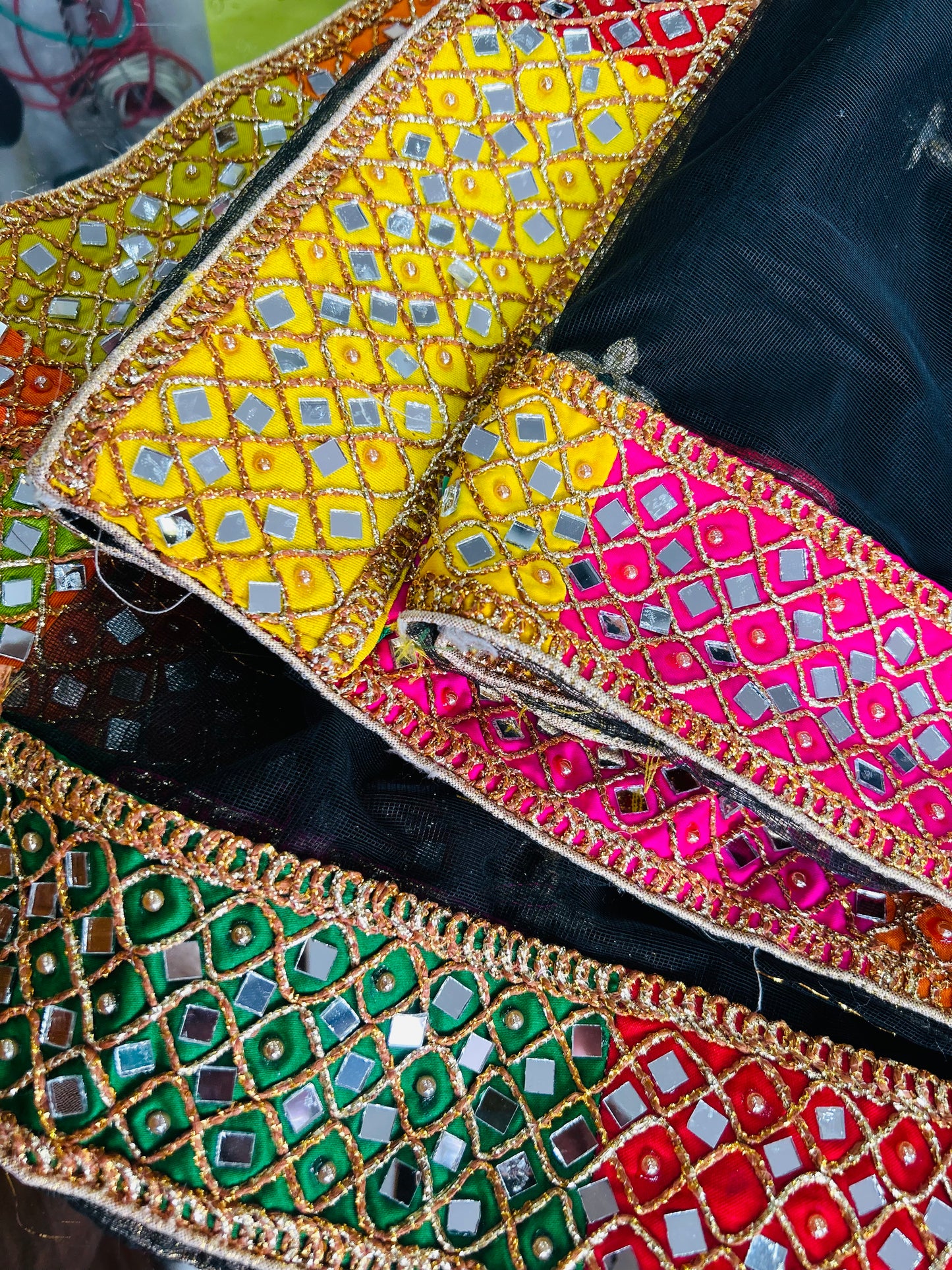 Net Duppattas with mirror work border