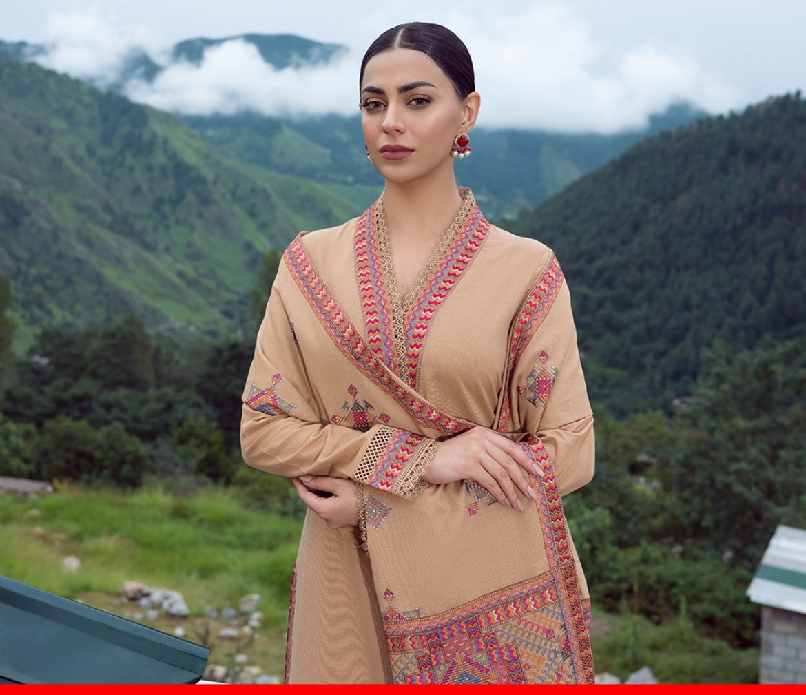 Bareeze 3PC Embroidered karandi Suit