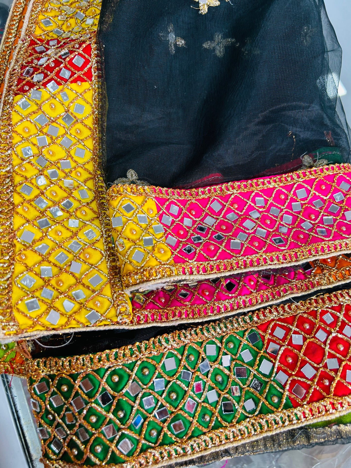 Net Duppattas with mirror work border