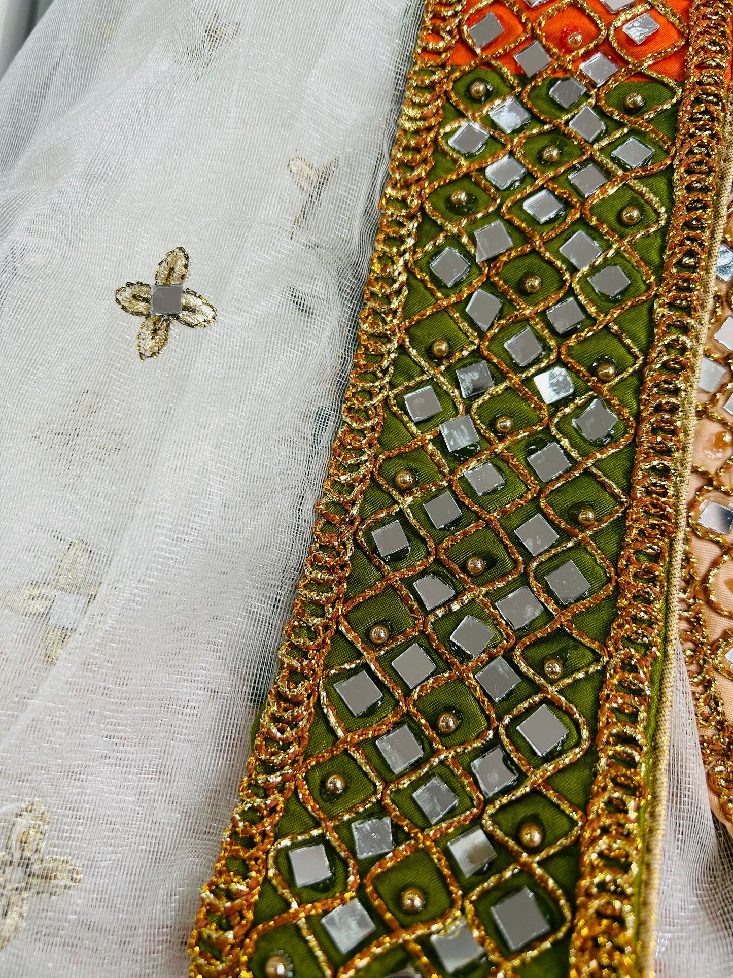 Net Duppattas with mirror work border