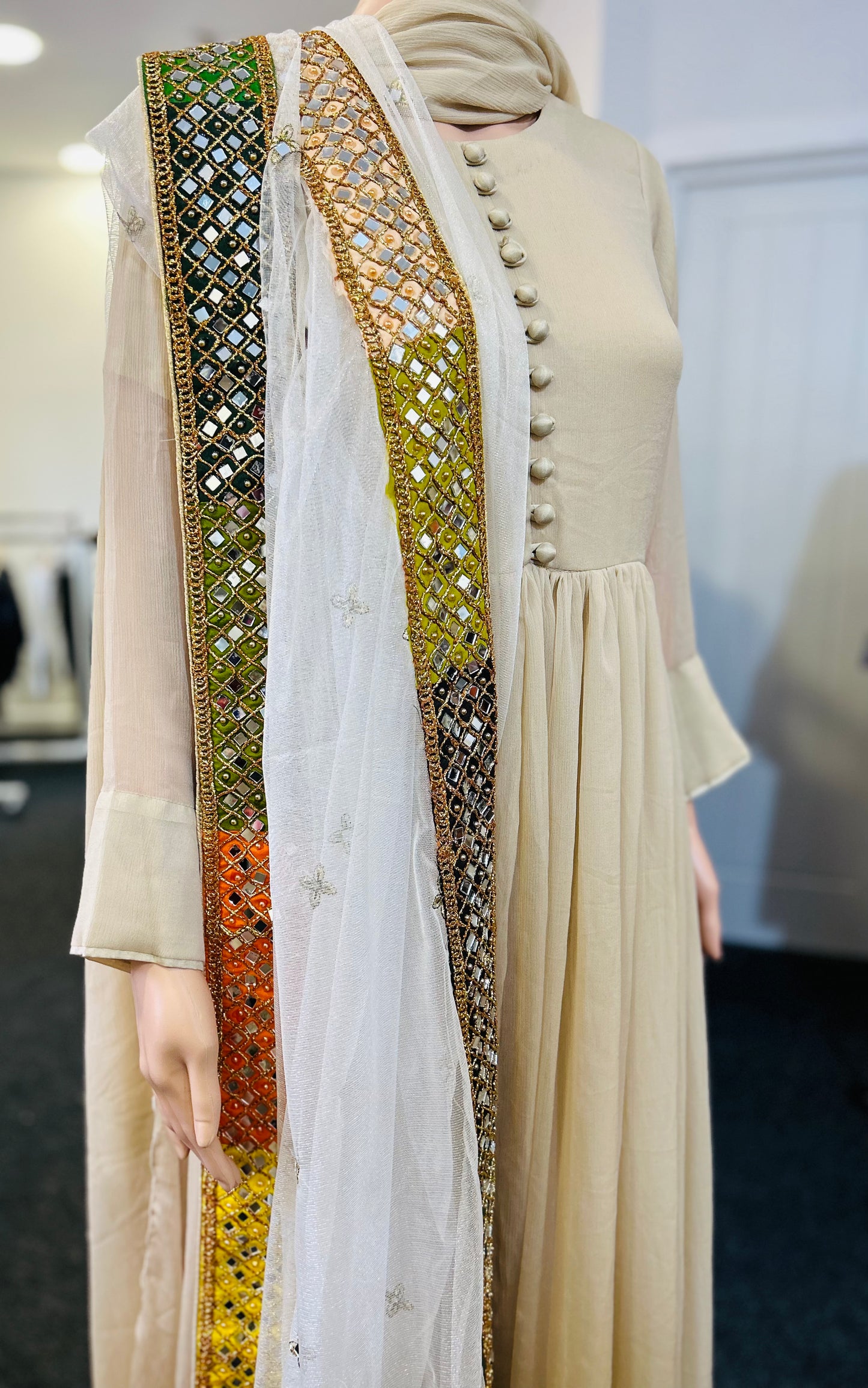 Net Duppattas with mirror work border