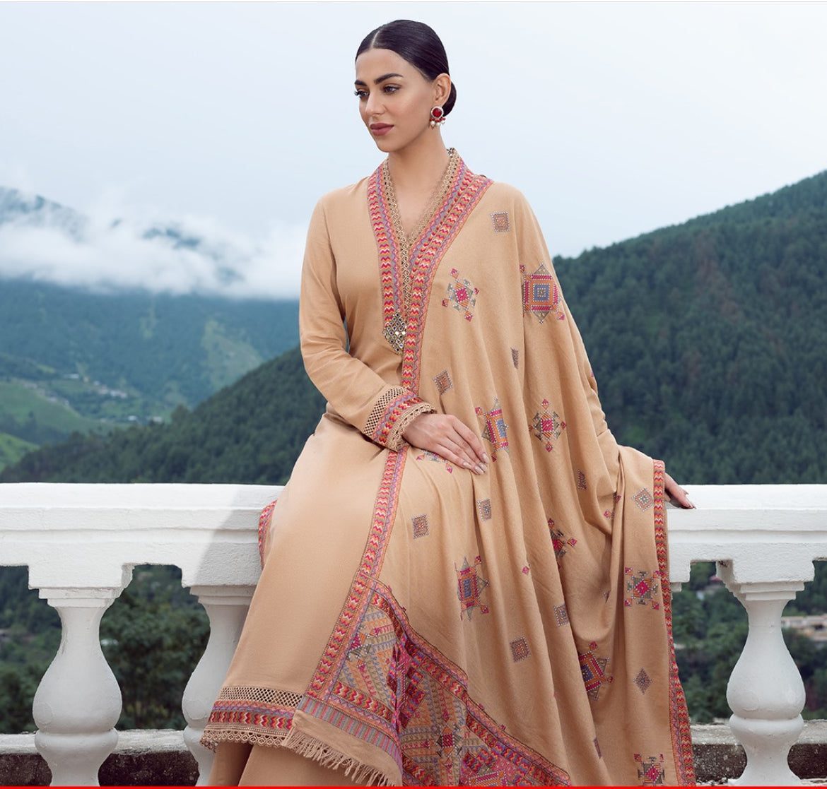 Bareeze 3PC Embroidered karandi Suit