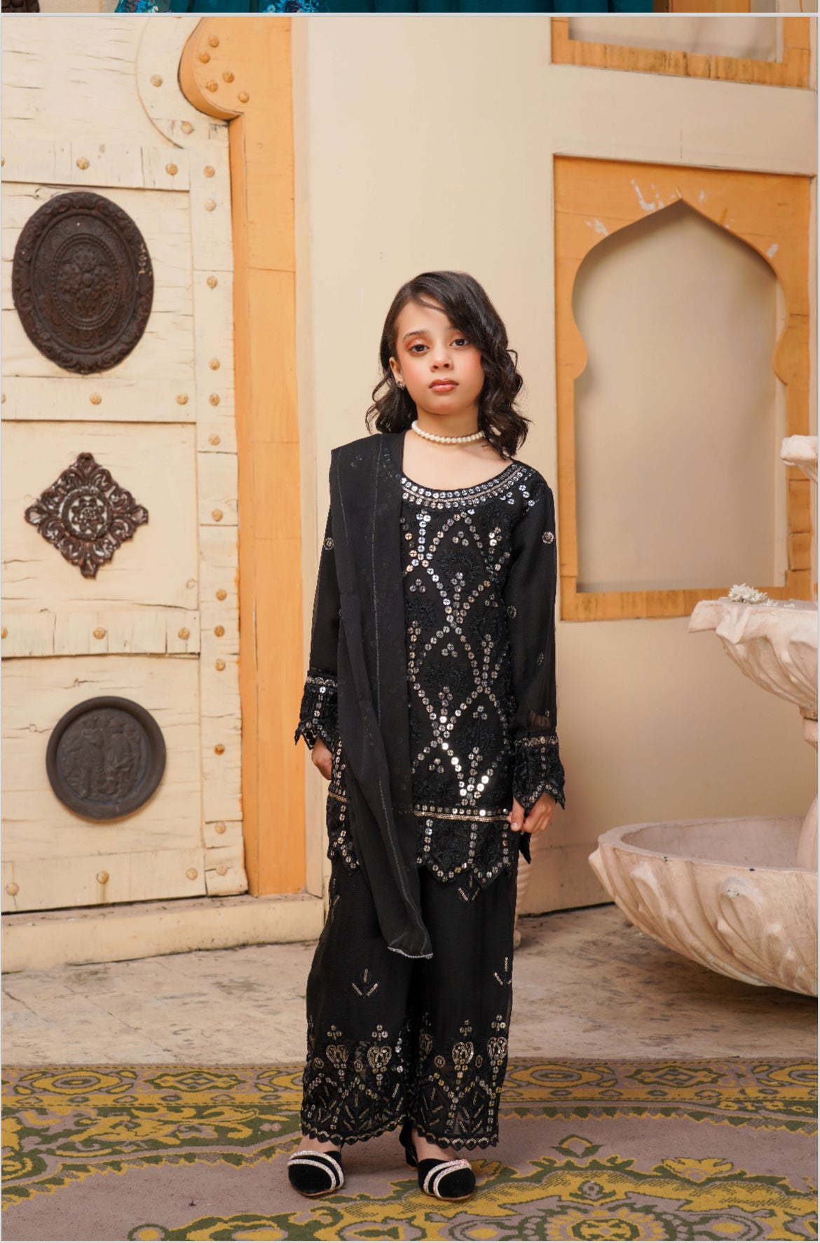 EMBROIDERED CHIFFON 3 PIECE SUIT