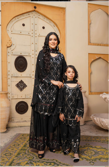 EMBROIDERED CHIFFON 3 PIECE SUIT